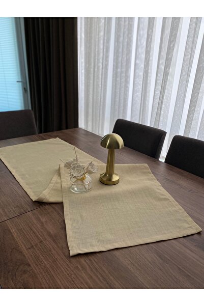 DEKOLİNA - Doğal Keten Dokulu Krem Runner Masa Örtüsü