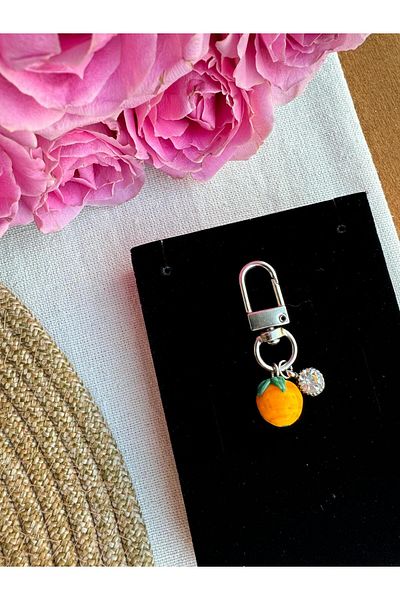 PEONY - peonyofficiall Clip Orange Glass Murano Silver Solitaire Detailed Wallet Ornament Charm Bag Ornament Silver Keychain