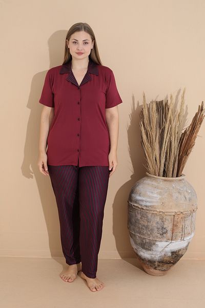 SEBOTEKS Soft Textured Milan Fabric Front Button Large Size Women's Sleepwear Suit 11270