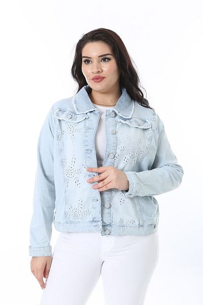 Şans Plus Size Blue Embroidered Women's Denim Coat - 65n38241