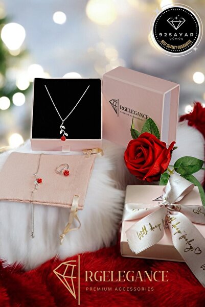 RGELEGANCE Premium Accessories 925 Ayar Gerçek Gümüş Sevgiliye Hediye Kırmızı...