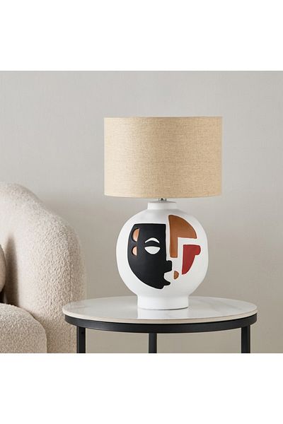 Home Box Zoe Mateus Ceramic Table Lamp with Linen Shade 30x30x50 cm