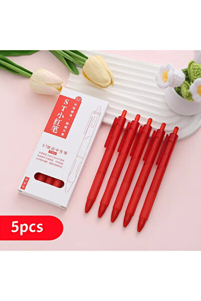 NaSaDAN Büyük Kapasiteli Kırmızı Mürekkep 0.5 MM Jel Tükenmez Kalem Seti 5 Adet