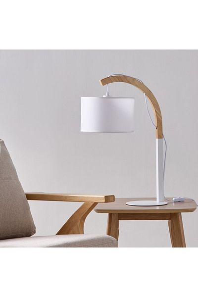 Home Box Tyler Metal and Wooden Table Lamp with Fabric Shade 22x43.5x62.5 cm