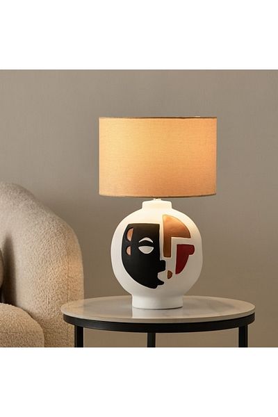 Home Box Zoe Mateus Ceramic Table Lamp with Linen Shade 30x30x50 cm