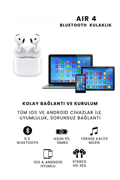 Genel Markalar Air 4 Bluetooth Kulaklık Ios Ve Android Uyumlu Kablosuz Kulaklık
