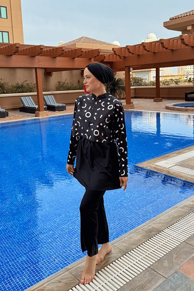lurex moda Μισό ψηφιακό εμπριμέ Hijab μαγιό