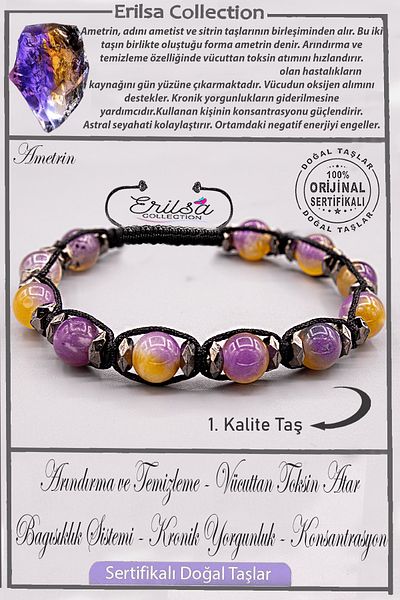Erilsa Certified Aaa+ Quality Real Terahertz - Ametrine Stone Bracelet - Adjustable