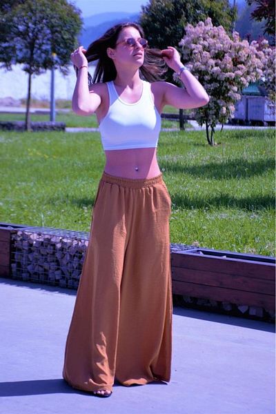 Pasaklı Giyim Παντελόνι Tan Brown Oversize - Ελαστική μέση, τσέπη, φαρδιά πόδια, χαλαρή υφή 3391200