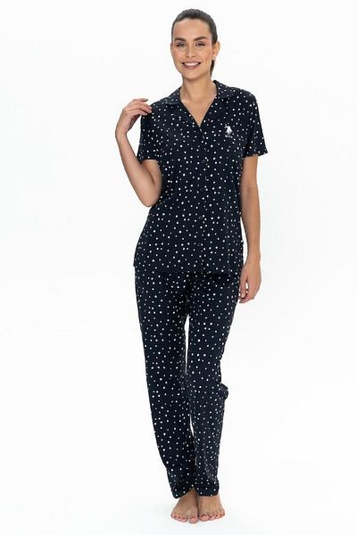 U.S. Polo Assn. Bumbac, nasturi în față, mânecă scurtă, guler de cămașă, set de pijamale pentru femei