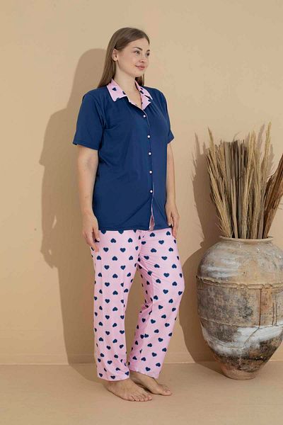 SEBOTEKS Soft Textured Milan Fabric Front Button Large Size Women's Sleepwear Suit 11280