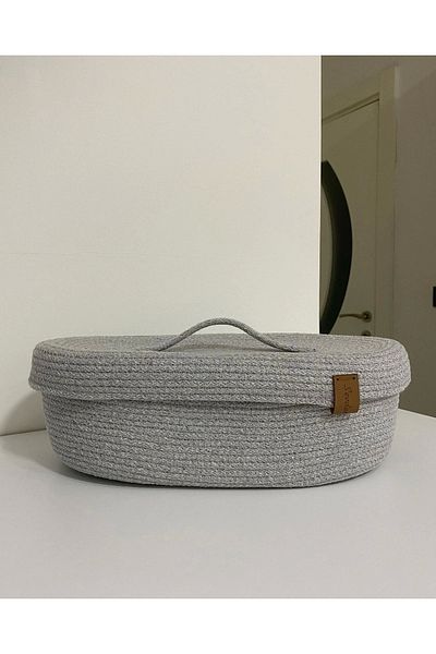 Sevdam Sepet Large Size Gray Decorative Box with Lid - Storage Box
