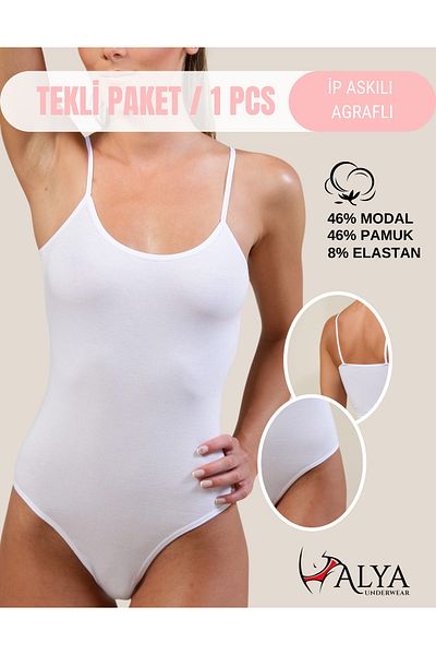 ALYA UNDERWEAR White Women's Body - Rope Strap, Snap Fastener, Modal-Cotton Blend, Hooked, Single Pack