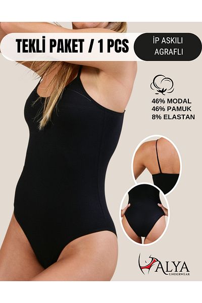 ALYA UNDERWEAR Black Women's Body - Rope Strap, Snap Fastener, Soft Modal, Cotton Blend, Hooked, 1 Piece