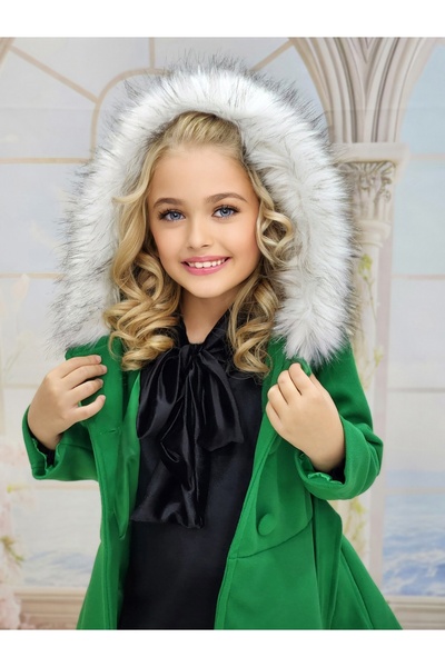 N.S.K NEWSTAR KİDS Çocuk Giyim Çantalı Kadife Elbiseli Kiz Çoçuk Kaşe Kaban Mont Seti