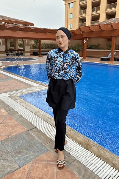 lurex moda Half Digital Printed Hijab Swimsuit