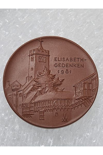 Edi Antik 1981 German 6cm Porcelain Medal. Pretty Rare Complete Porcelain Religious Theme German Medal.