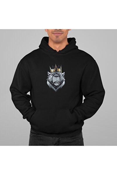 MG سويت شيرت رجالي من القطن بأكمام طويلة مطبوع عليه KING BEAR و3 خيوط