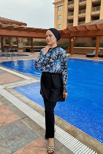 lurex moda Half Digital Printed Hijab Swimsuit