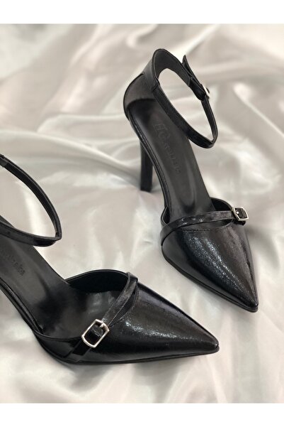 Hg Ayakkabı Dante Si̇yah Leatheṙ مشبك حذاء بكعب 8.5 سم Sti̇letto
