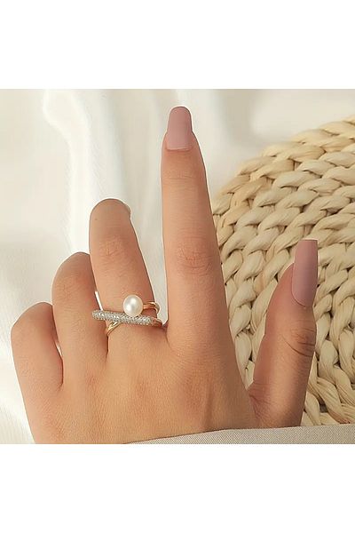 Ayzen Stone Detailed Pearl Ring