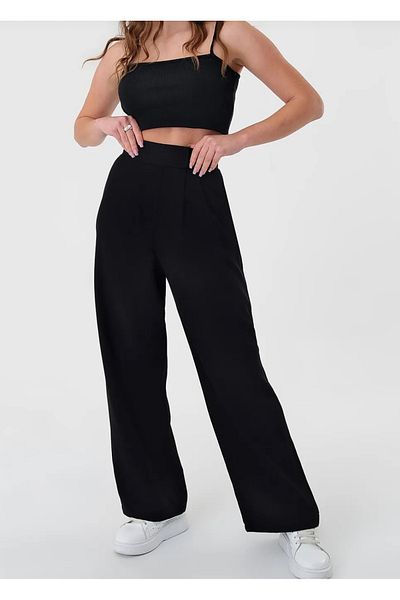 boybeyi Women's High Waist Black Comfortable Velcro Palazzo Pants