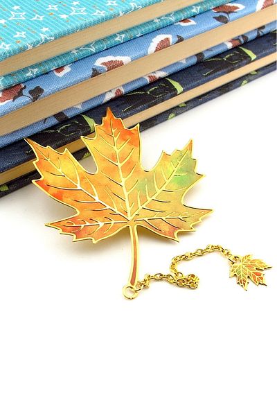 Solfera Φθινοπωρινά χρώματα Plane Leaf Gold Χρώμα Μεταλλικό Σελιδοδείκτης με αλυσίδα AY008