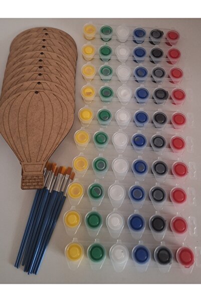 Ebrulisler 10 Hava Balonu Ahşap Boyama 10 Boya 10 Fırça Aktivite Okul Tatil Etkinlik Karne Hediyesi Hobi Seti