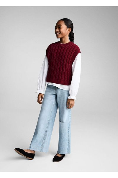 MANGO Kids Frayed Long-Length Wideleg Jean