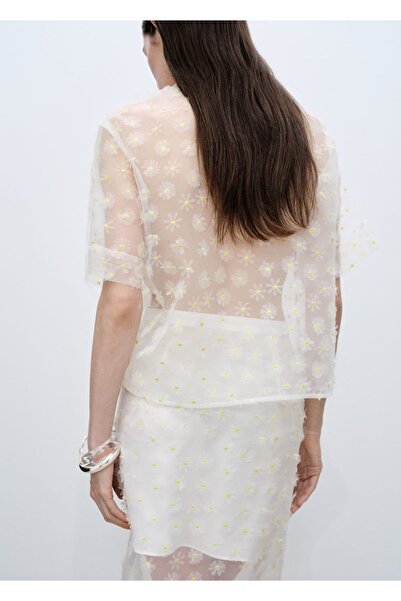 MANGO Woman Yarı saydam çiçek işlemeli gömlek