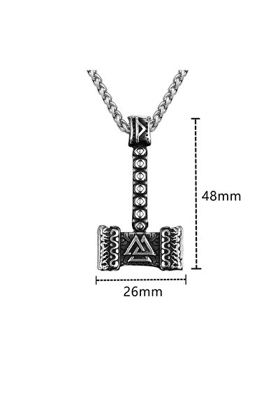 AB Takı Men's Necklace Thor Hammer Figure Scandinavian Necklace
