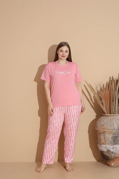 SEBOTEKS Soft Textured Milan Fabric Short Sleeve Plus Size Women's Pajamas Set 20100