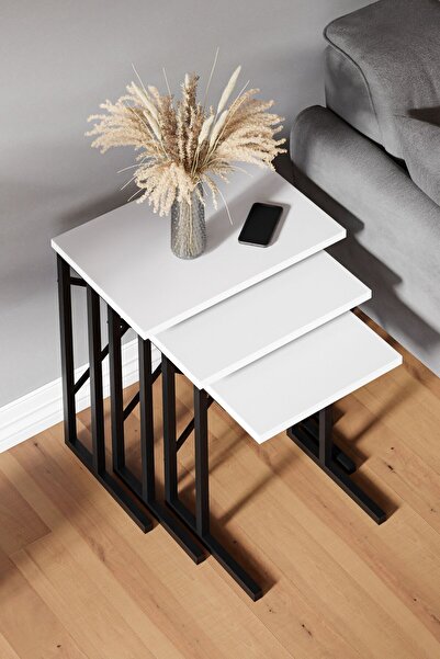 Ceramical Zg2 Nesting Table , Coffee Table Set Of 3 , Home Small Space - White