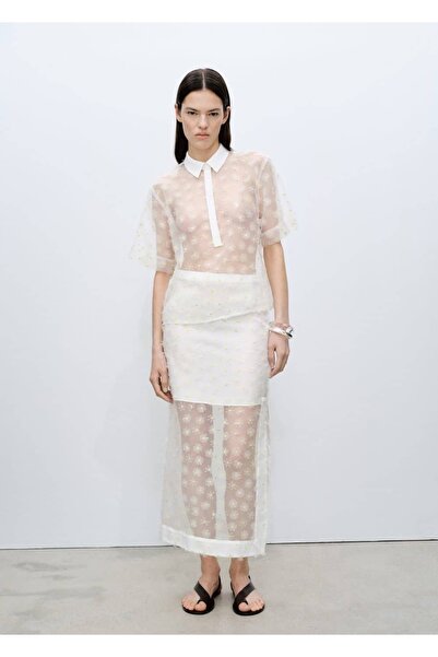 MANGO Woman Yarı saydam çiçek işlemeli gömlek