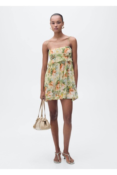 MANGO Woman Short Floral Dress Ruffle Detailed