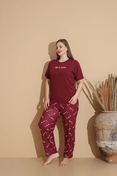 SEBOTEKS Soft Textured Milan Fabric Short Sleeve Plus Size Women's Pajamas Set 20100
