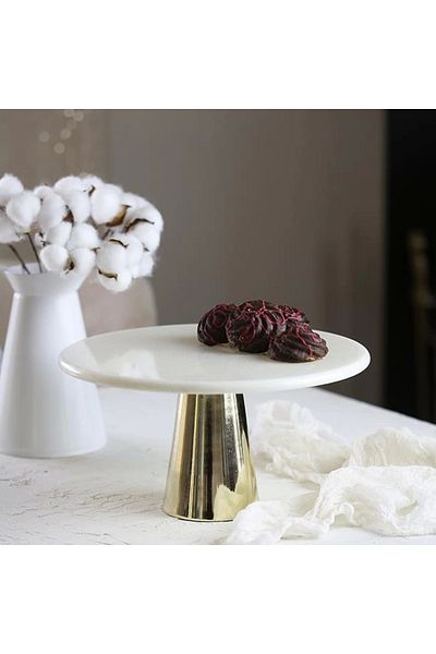 Akayev Marble 28 Cm Gold Conical Foot White Presentation Holder