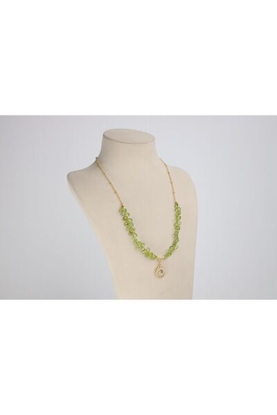 Aksesuarlia Zebercet Peridot 925K Silver Necklace - Genuine Natural Stone Bracelet Jewelry