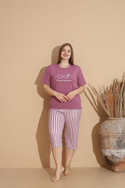 SEBOTEKS Soft Textured Milan Fabric Short Sleeve Capri Plus Size Women's Pajamas Set 20200