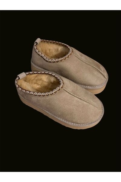 İNANTAS Taba Süet Içi Kürklü Düz Taban Sabo Ev Terliği