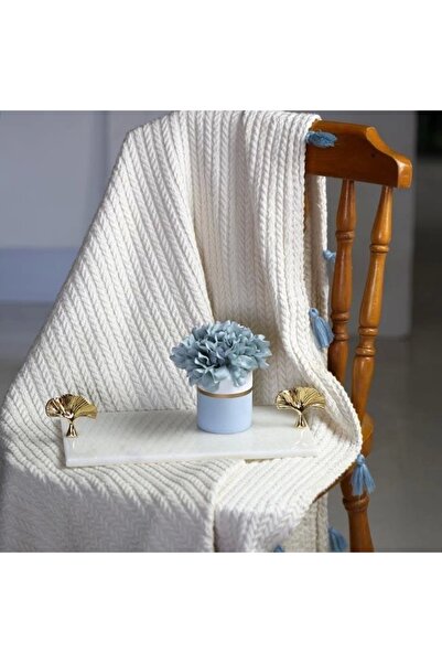 Akayev Mermer Beyaz 30x15 Cm Altın Ginkgo Sunum Tabağı
