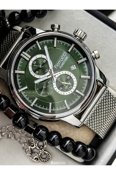 Ferrucci Adult Wristwatch 45mm, Silver Color, Active Functions, Steel Mesh Cord