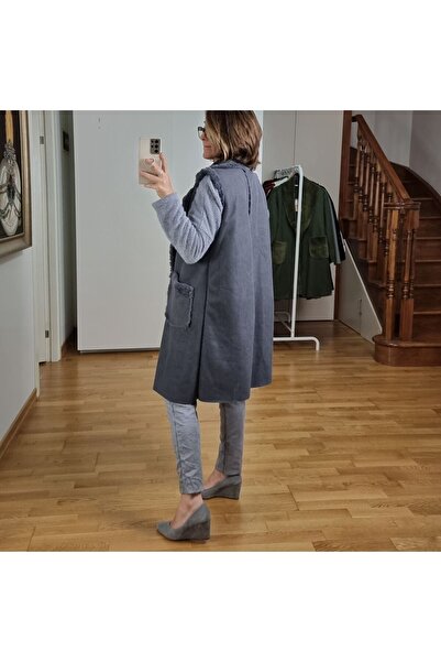 pudubutik Long Nubuck Vest with Fur Inside Anthracite