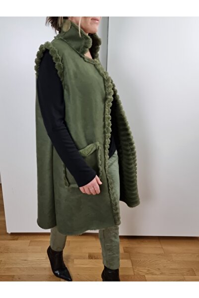 pudubutik Long Nubuck Vest with Fur Inside Green