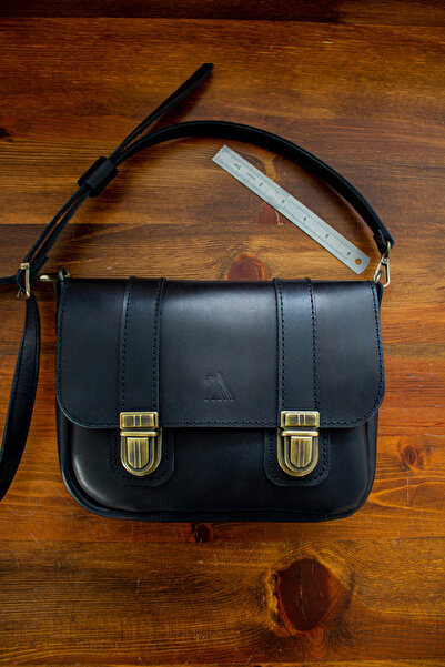 Craftelier Hakiki Deri Mini Postacı Çanta- Walker Bag - Siyah