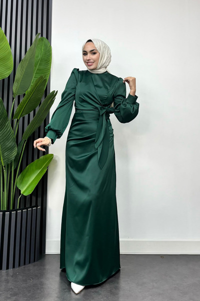 Tarzım Tuba فستان سهرة من الساتان مع ربطة عنق جانبية