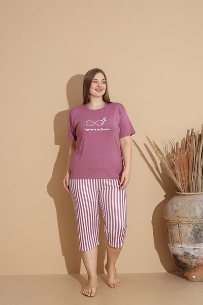 SEBOTEKS Soft Textured Milan Fabric Short Sleeve Capri Plus Size Women's Pajamas Set 20200