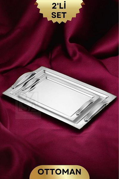 ÖzSa Home Rectangular 18/10 Stainless Steel Serving Set - Tea & Coffee Ottoman Tray