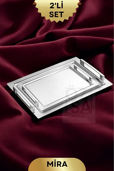 ÖzSa Home Set of 2 Rectangular 18/10 Stainless Steel Serving and Tray