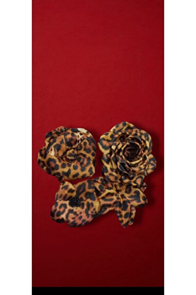 Rose Leopar Şifon 4lü Set Broş Aksesuar